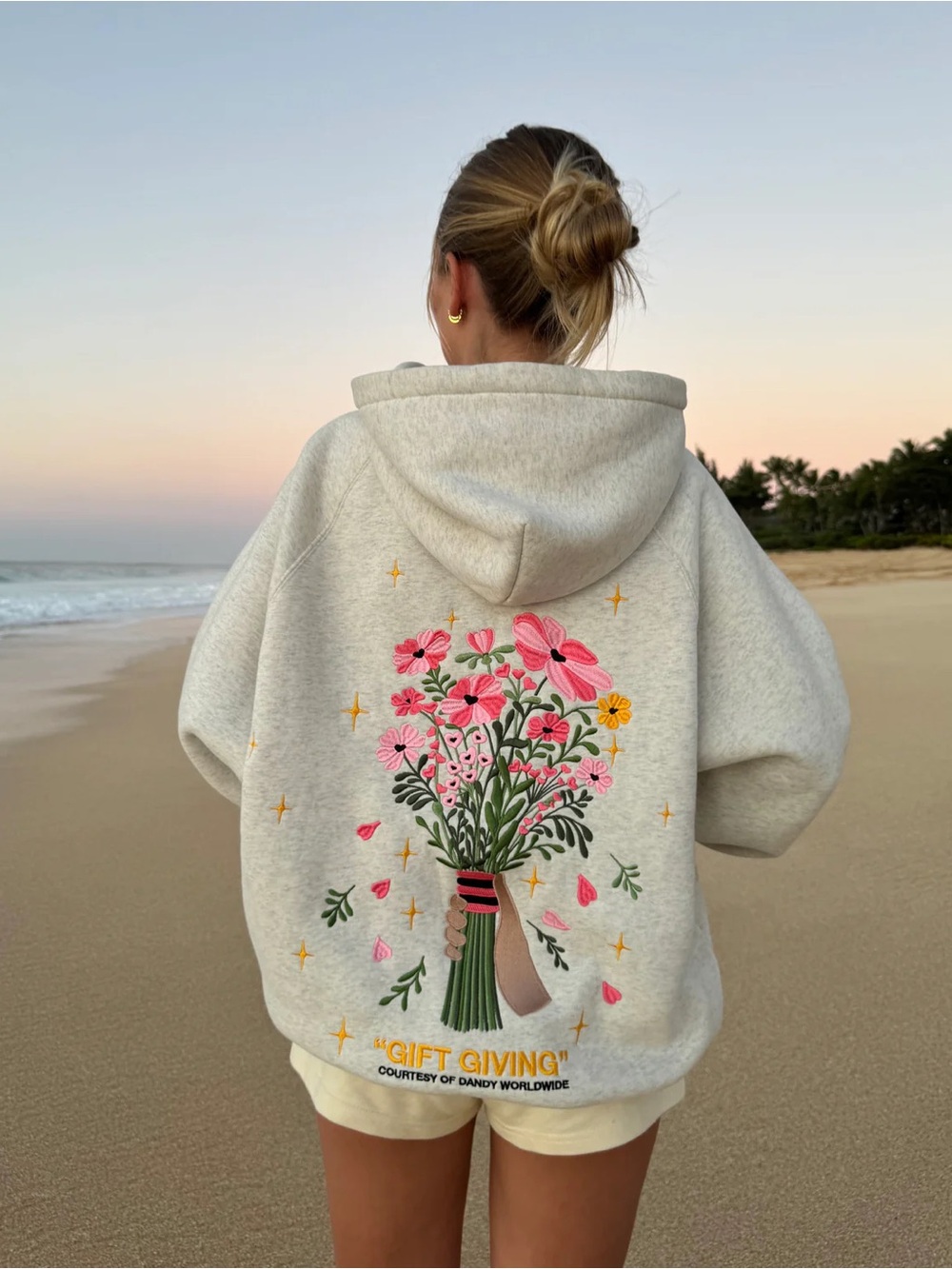 Dandy Light Gray Hoodie with Floral Pocket Embroidery - Picture 5 of 8